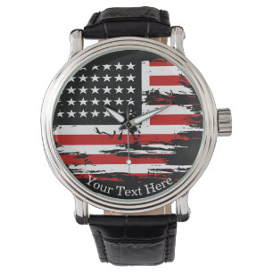 Personalisierte Vintage amerikanische Flagge Armbanduhr