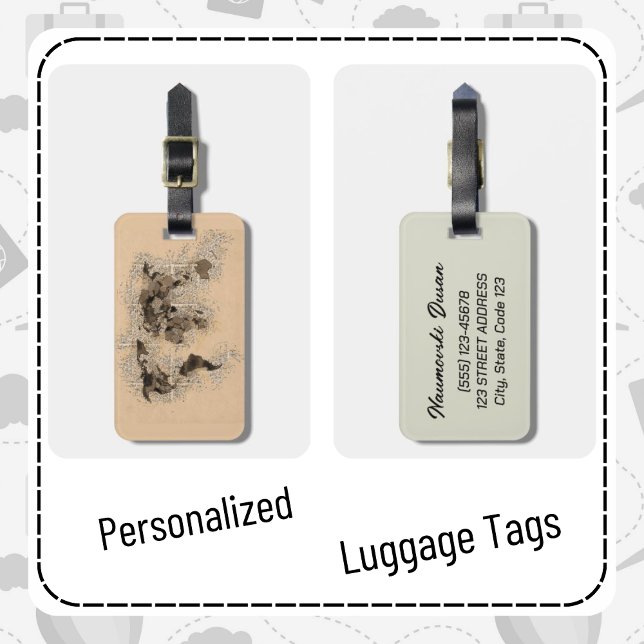 Personalisierte Vintage Antike Weltkarte Kunst, Di Gepäckanhänger (Von Creator hochgeladen)