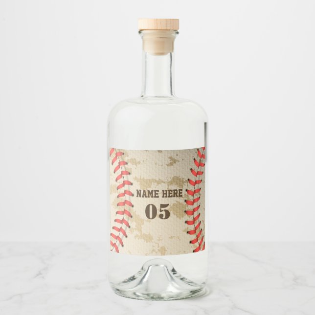 Personalisierte Vintage Baseballnummer Retro Alkoholflaschenetikett (Vorderseite)