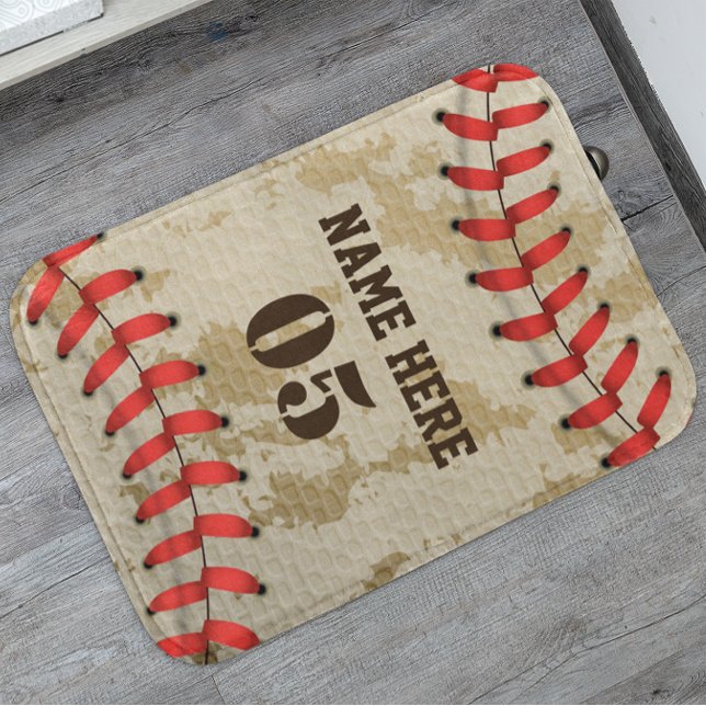 Personalisierte Vintage Baseballnummer Retro Badematte (Von Creator hochgeladen)