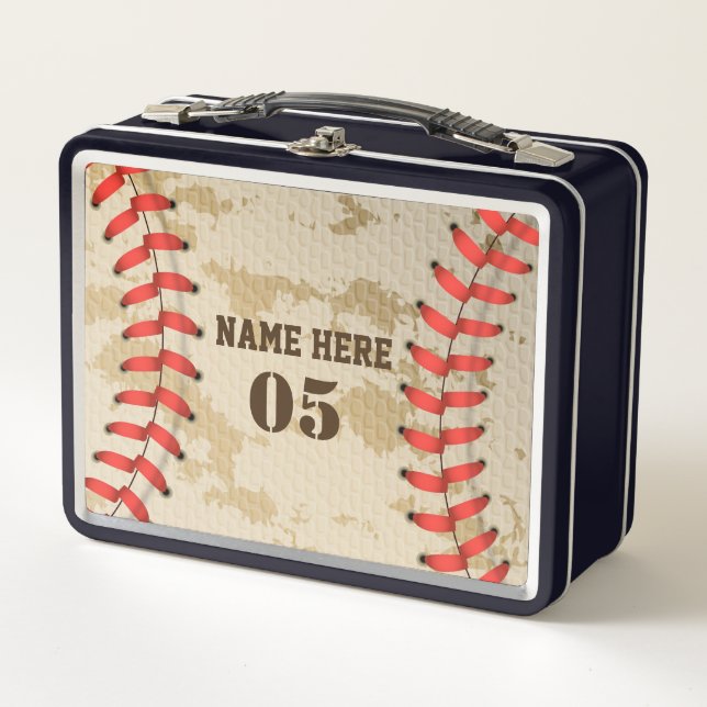 Personalisierte Vintage Baseballnummer Retro Metall Brotdose (Vorderseite)