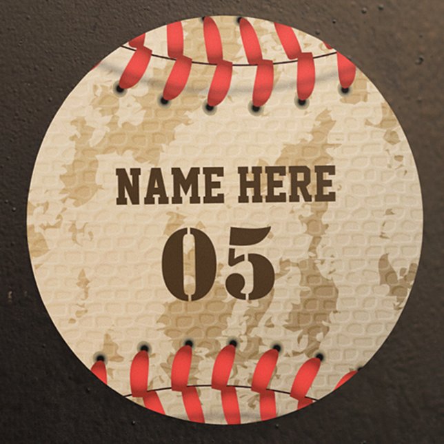 Personalisierte Vintage Baseballnummer Retro Runder Aufkleber (Von Creator hochgeladen)