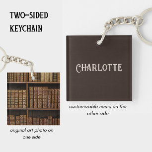Personalisierte Vintage-Bibliothek & Name für Buch Schlüsselanhänger