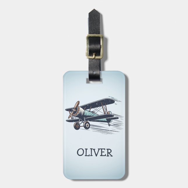 Personalisierte Vintage Biplane Gepäckanhänger (Vorderseite vertikal)