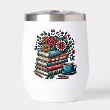 Personalisierte Vintage Bücher, Kaffee und Blume