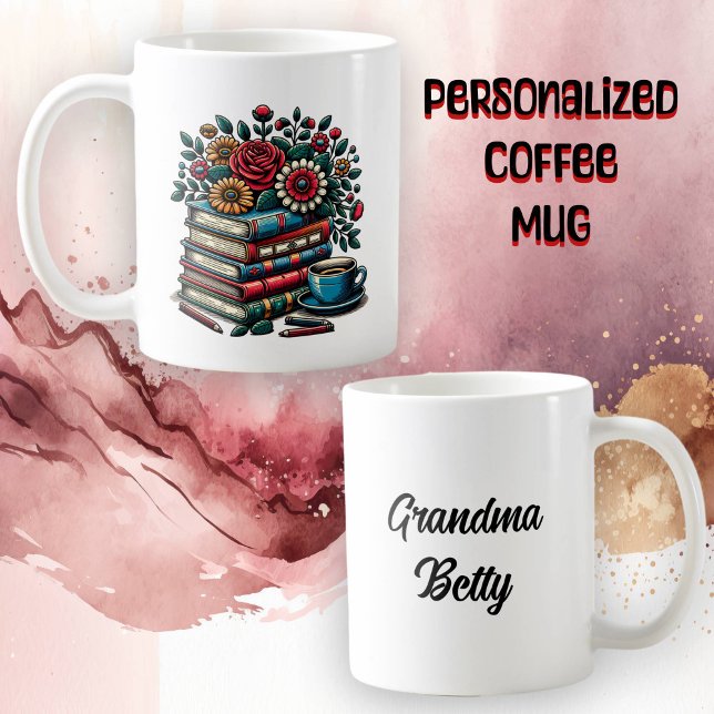 Personalisierte Vintage Bücher, Kaffee und Blume Kaffeetasse (Von Creator hochgeladen)