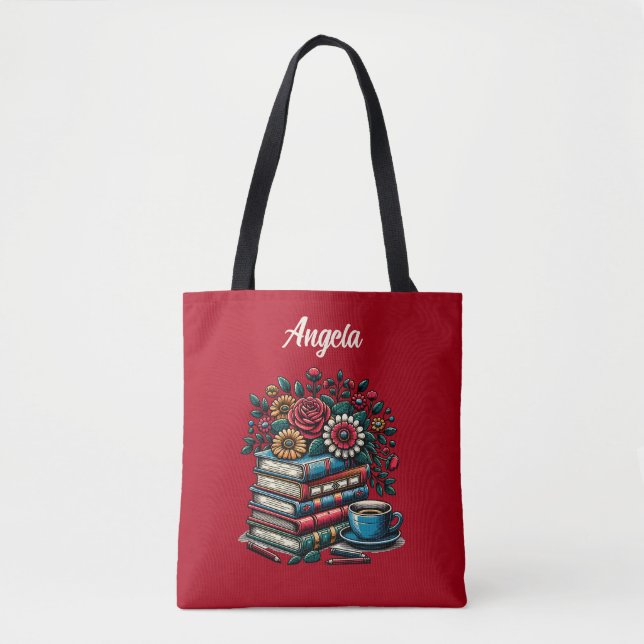 Personalisierte Vintage Bücher, Kaffee und Blume Tasche (Vorderseite)