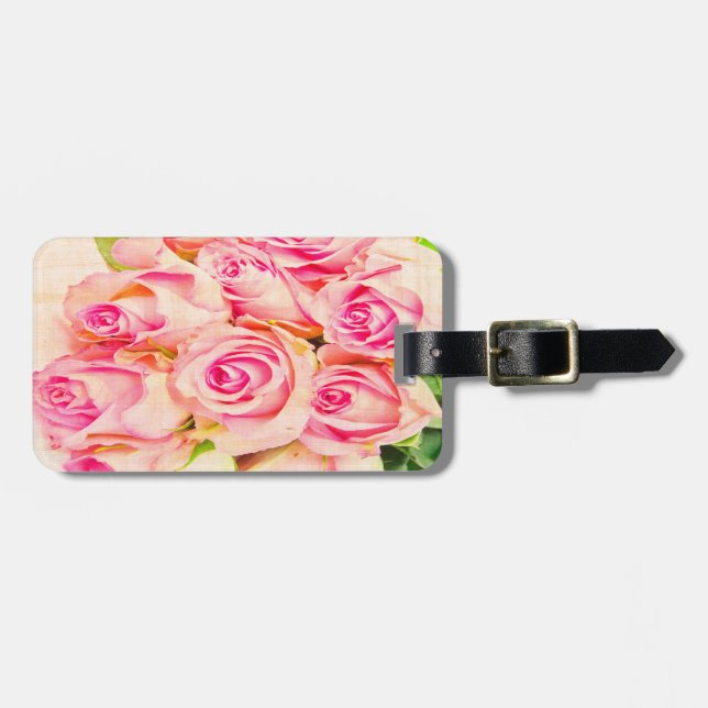 PERSONALISIERTE Vintage Elegante Rose Gepäckmarke Gepäckanhänger (Vorderseite horizontal)