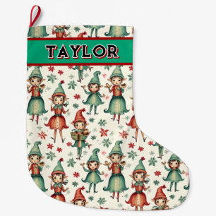 Personalisierte Vintage Elfen Weihnachten Großer Weihnachtsstrumpf