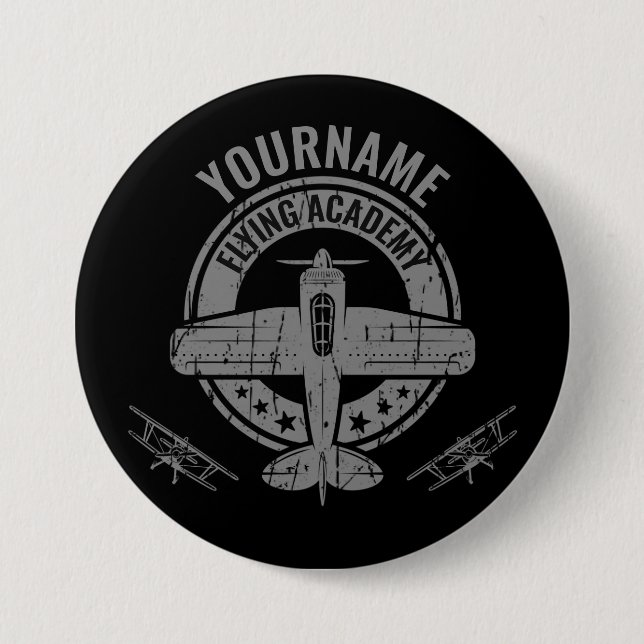 Personalisierte Vintage Flugzeugpilotenakademie Button (Vorderseite)