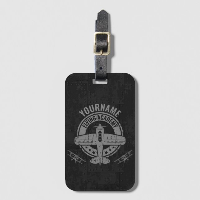 Personalisierte Vintage Flugzeugpilotenakademie Gepäckanhänger (Vorderseite Vertikal)