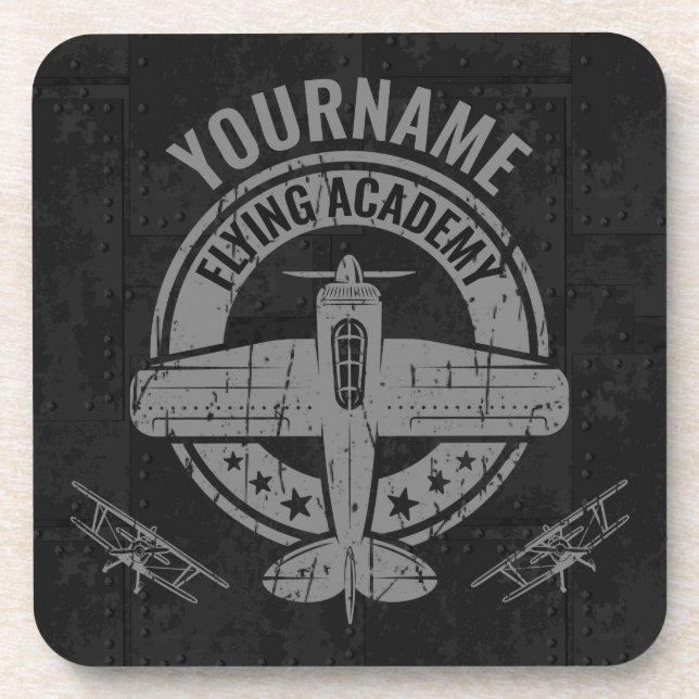 Personalisierte Vintage Flugzeugpilotenakademie Getränkeuntersetzer (Vorderseite)