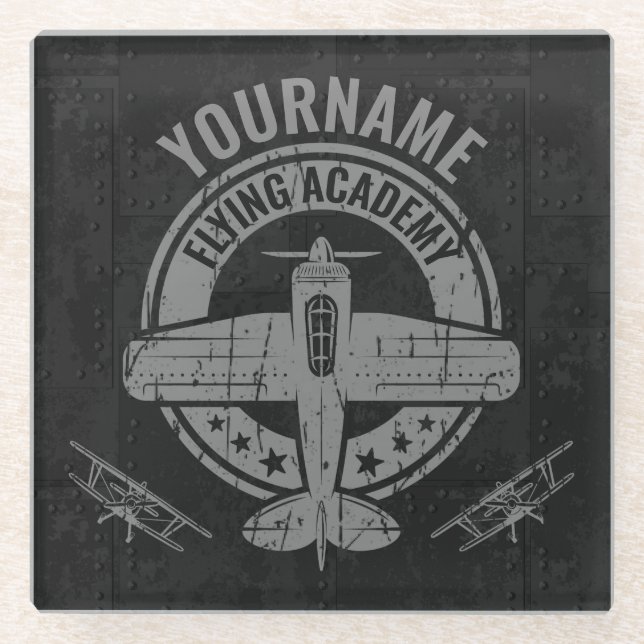 Personalisierte Vintage Flugzeugpilotenakademie Glasuntersetzer (Vorderseite)