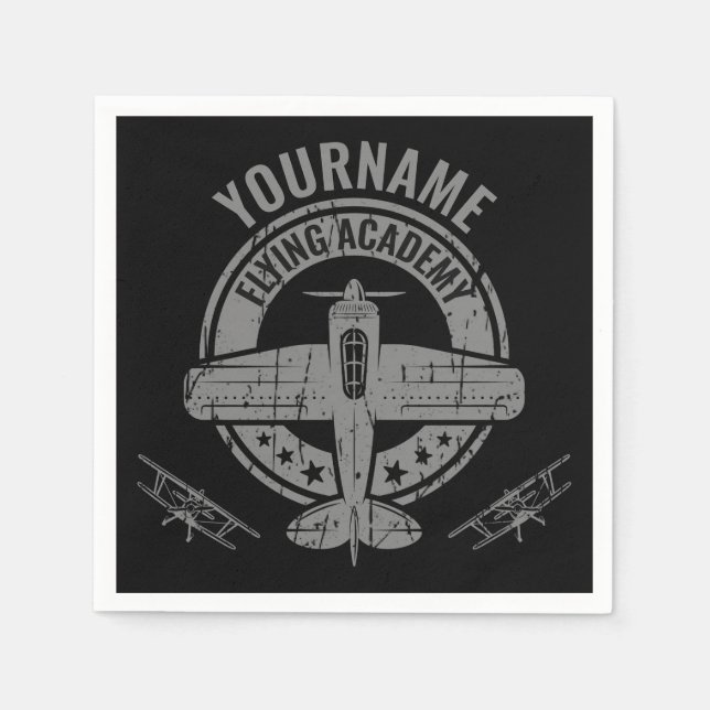 Personalisierte Vintage Flugzeugpilotenakademie Serviette (Vorderseite)