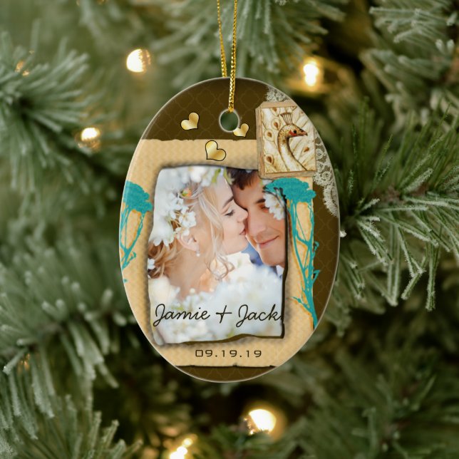 Personalisierte Vintage FotoCollage Keramik Ornament (Baum)