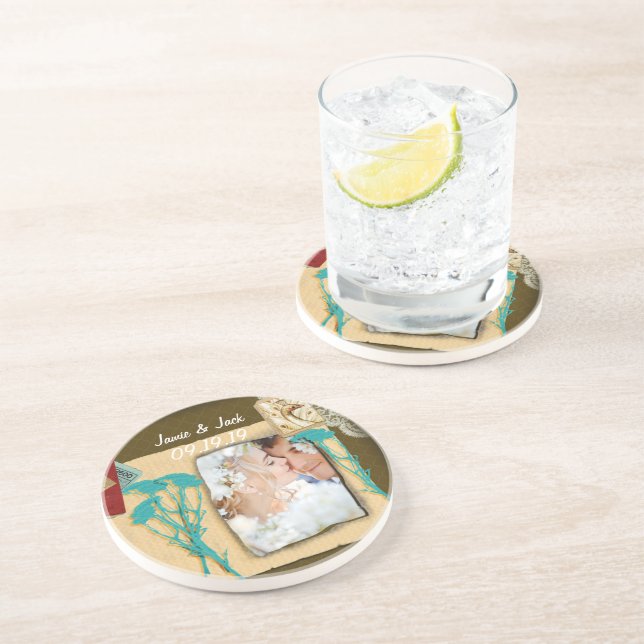 Personalisierte Vintage FotoCollage Sandstein Untersetzer (Seite)