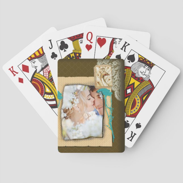 Personalisierte Vintage FotoCollage Spielkarten (Rückseite)