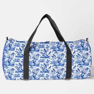 Personalisierte Vintage-Französisch Blau-Weiß-Blum Duffle Bag