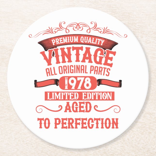 Personalisierte Vintage Geburtstagsgeschenke rot Runder Pappuntersetzer (Vorderseite)