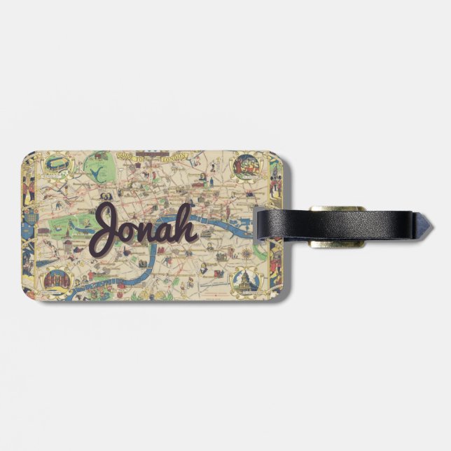 Personalisierte Vintage Gepäckmarke in London Gepäckanhänger (Rückseite horizontal)