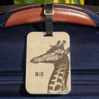 Personalisierte Vintage-Giraffen-Illustration Gepäckanhänger
