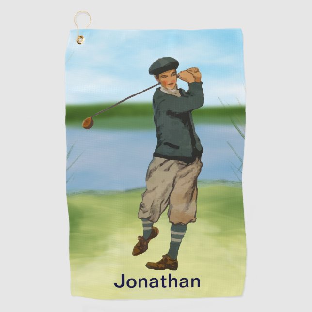Personalisierte Vintage Golfszene Golfhandtuch (Vorderseite)