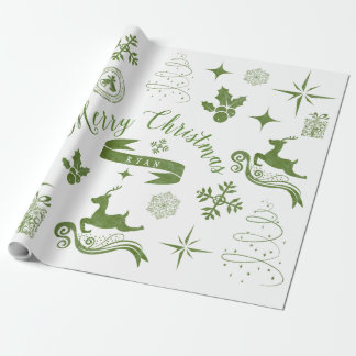 Personalisierte Vintage grünes u. weißes Geschenkpapier