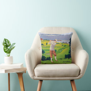 Personalisierte Vintage-Hochland-Golfszene Kissen