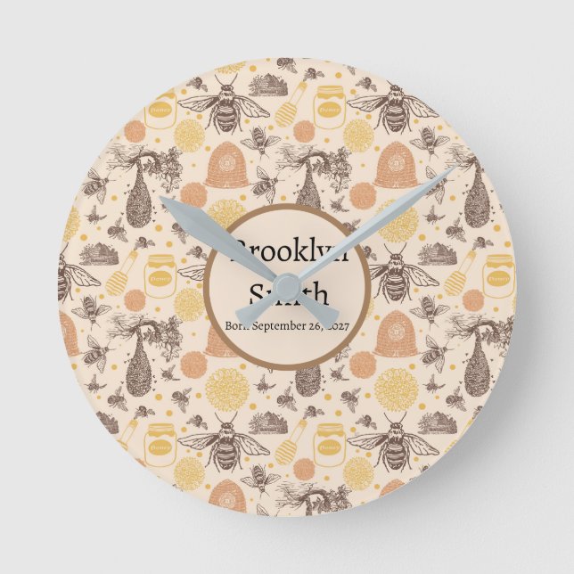 Personalisierte Vintage Honigbiene Runde Wanduhr (Vorderseite)