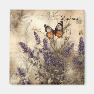 Personalisierte Vintage-Lavendel-Schmetterlingskun Magnet