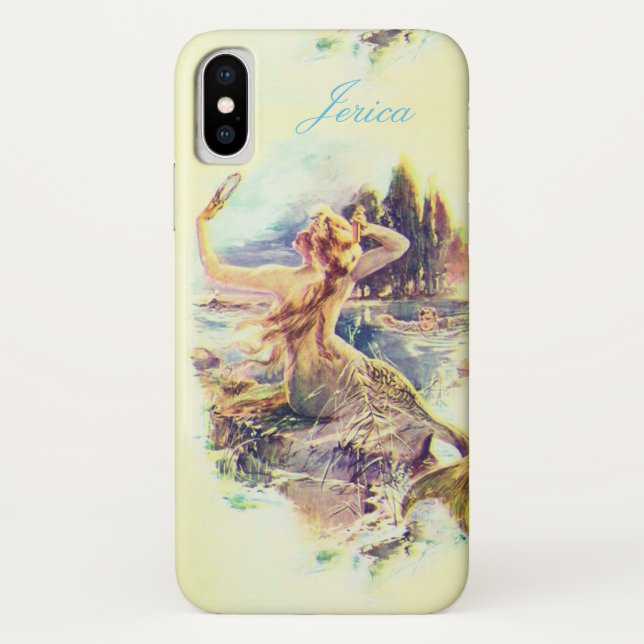 Personalisierte Vintage Meerjungfrau-Illustration Case-Mate iPhone Hülle (Rückseite)