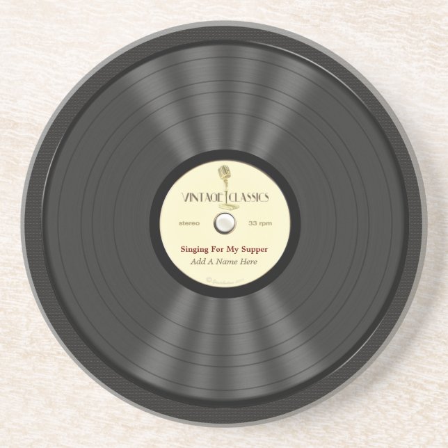 Personalisierte Vintage Mikrofon-Vinylaufzeichnung Untersetzer (Vorne)