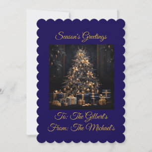 Personalisierte Vintage Navy Blau und Gold Weihnac Feiertagskarte