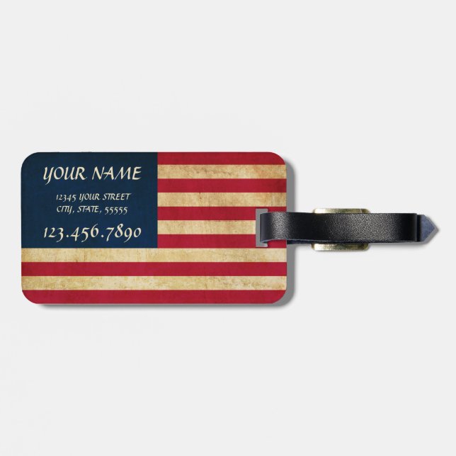 Personalisierte Vintage Patriotische Amerikanische Gepäckanhänger (Rückseite horizontal)