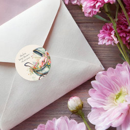 Personalisierte Vintage Pram Babydusche Runder Aufkleber