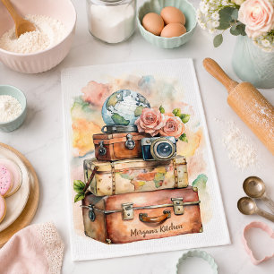 Personalisierte Vintage-Reiseillustration Geschirrtuch