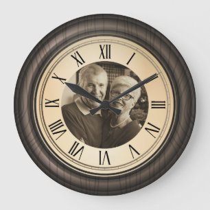 Personalisierte Vintage-Römische-Ziffern-Foto Große Wanduhr