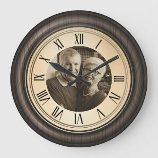 Personalisierte Vintage-Römische-Ziffern-Foto Große Wanduhr