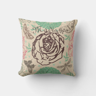 Personalisierte Vintage Rose Kissen