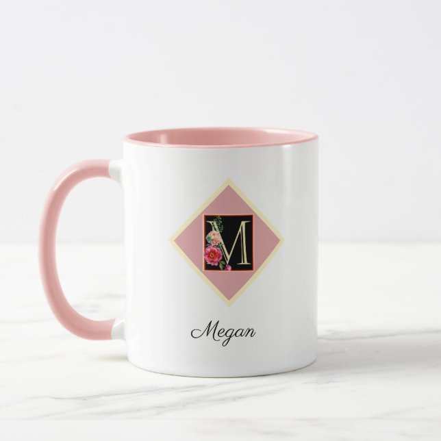 Personalisierte Vintage Rose "M" Tasse (Links)