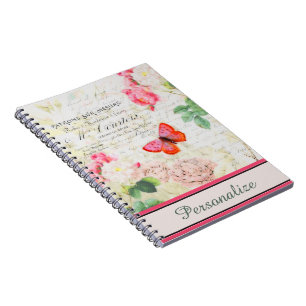 Personalisierte Vintage Rose und Schmetterling Notizblock