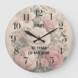 personalisierte Vintage-Rosenstrauß-Uhr Große Wanduhr