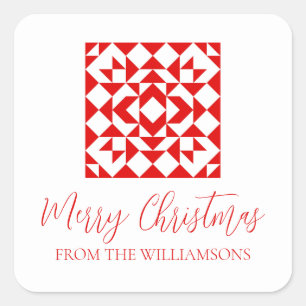 Personalisierte Vintage-Rote Weihnachts-Geometrie- Quadratischer Aufkleber