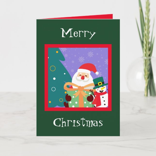 Personalisierte Vintage Santa & Snowman Ferienkart Dankeskarte (Vorderseite)