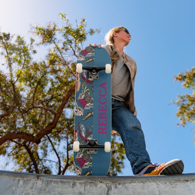 Personalisierte Vintage Schmetterlingsdarstellung Skateboard (Außen 1)