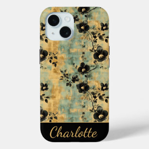 Personalisierte Vintage Schwarz/Gold-Blüte Case-Mate iPhone Hülle