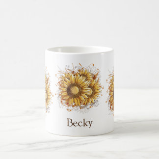 Personalisierte Vintage Sonnenblumen Kaffeetasse