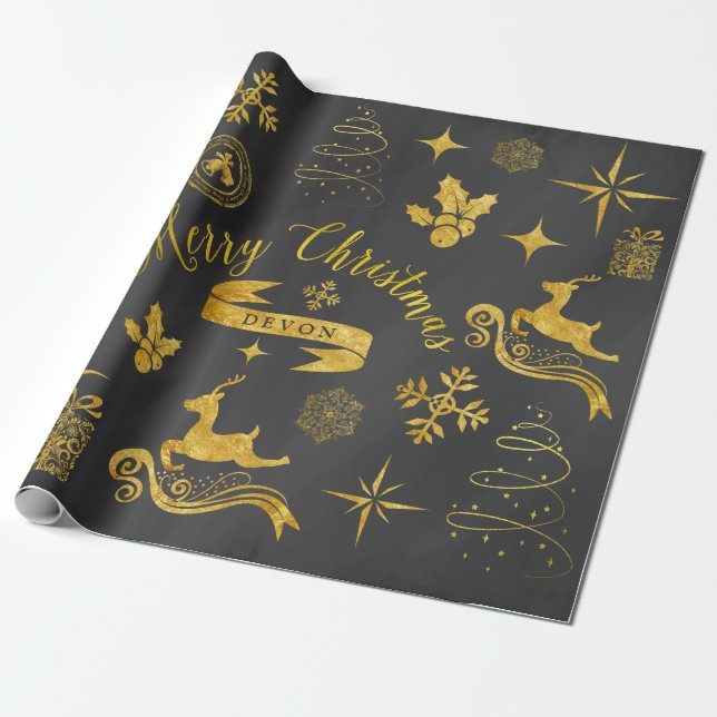 Personalisierte Vintage Tafel-Weihnachtsverpackung Geschenkpapier (Ungerollt)