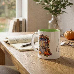 Personalisierte Vintage-Wasserfarbe-Kürbis-Tür Zweifarbige Tasse