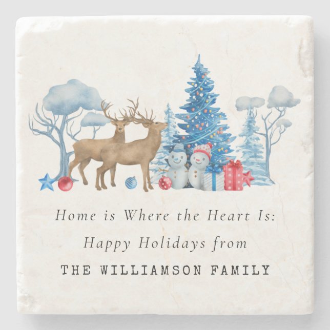 Personalisierte Vintage Weihnachtsfamilie Steinuntersetzer (Vorderseite)